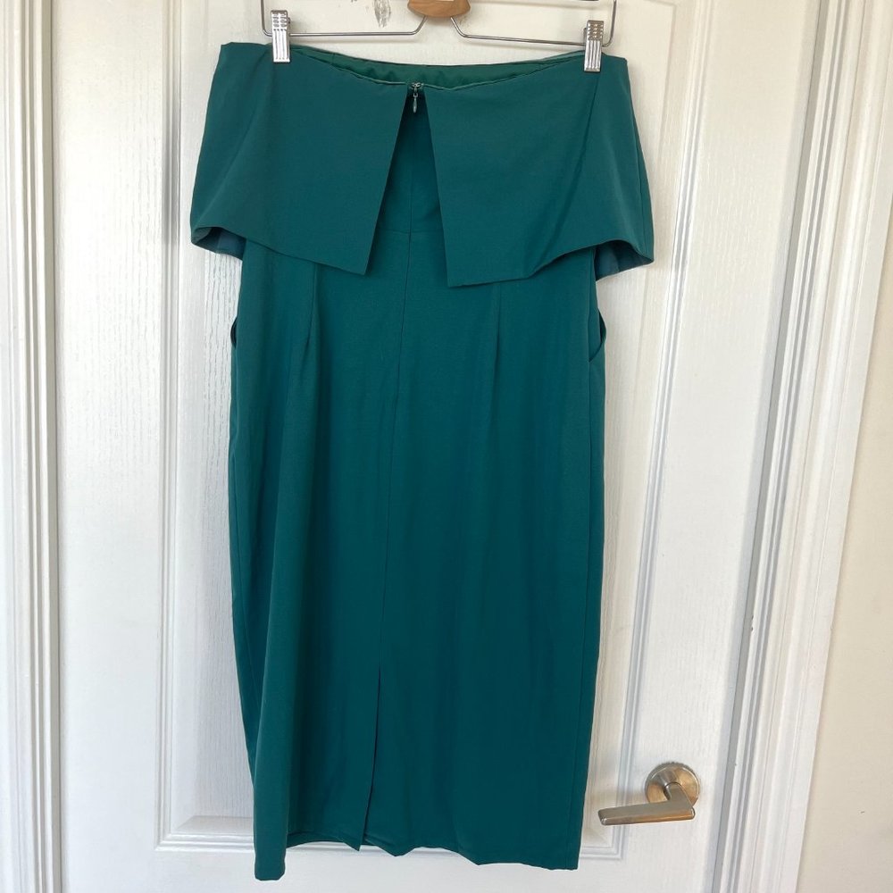 Lulu's Lots of Love Emerald Green Strapless Midi Dress Wedding Guest Dress, Sz L - Picture 4 of 5